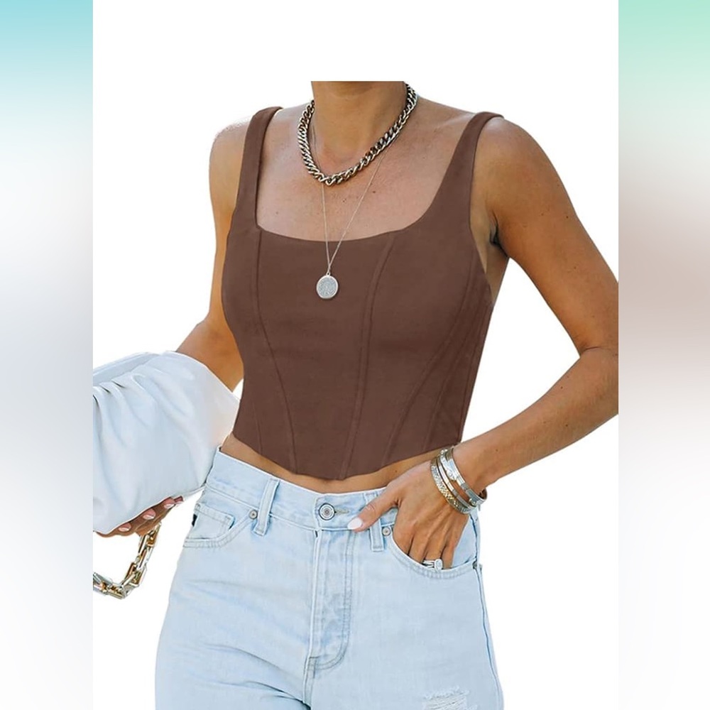 REORIA Women's Summer Sexy Square Neck Sleeveless Bustier Corset Crop Tank Tops